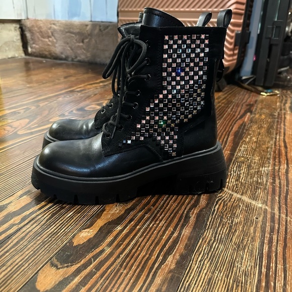 AKIRA Black RHINESTONE Women's combat Boots - Picture 1 of 7